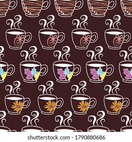 hand drawn cute doodle coffee cup vector seamless pattern design