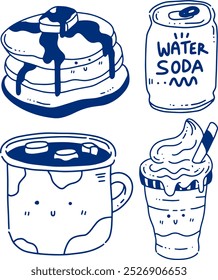 handgezeichnetes süßes Doodle-Getränk und Kuchen