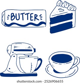 hand drawn cute doodle drink and cake