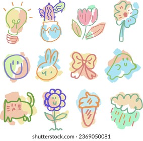 hand drawn cute doodle line colors.