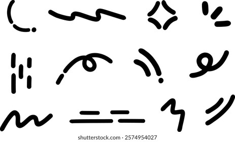 Hand drawn cute doodle line element, Line movement effect element, cartoon emotion effect decoration vector.