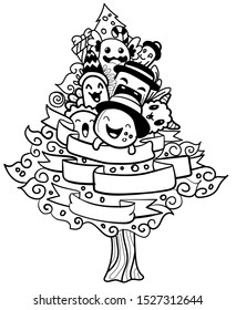 Hand drawn cute doodle monster in christmas party