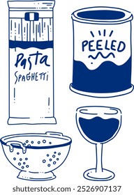 hand drawn cute doodle objects for pasta