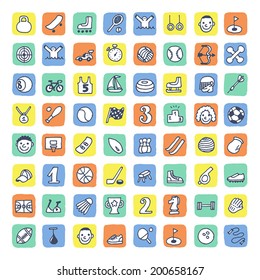 Hand drawn cute doodle sport icons set. Vector illustration.