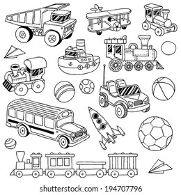 Hand Drawn Cute Doodle Toys Set 2. Vector Illustration.