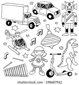 Hand drawn cute doodle toys set 3. Vector illustration.