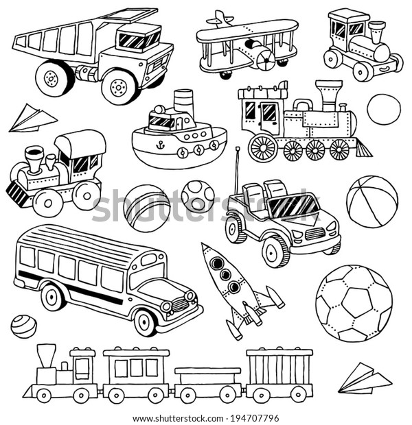 Hand Drawn Cute Doodle Toys Set Stock Vector (Royalty Free) 194707796 ...