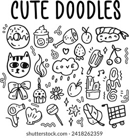diseño de elementos de doodles bonitos dibujados a mano.