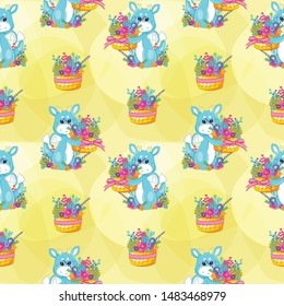 hand drawn cute dragon and flowers pattern set