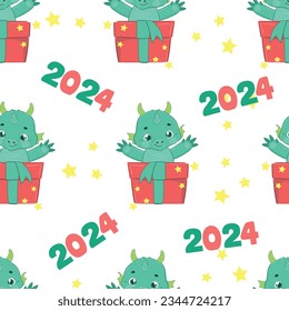 Hand Drawn Cute Dragon seamless pattern, symbol 2024 chinese new year vector, kids simple illustration print 