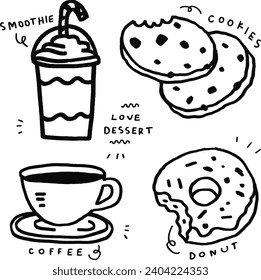 hand drawn cute drinks and desserts for templates