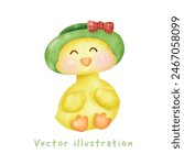 Hand drawn cute duck .