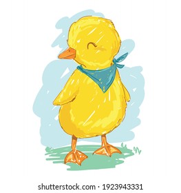 Hand drawn cute duckling vector illustration 