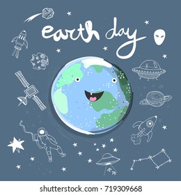 Hand drawn cute Earth Day greeting card