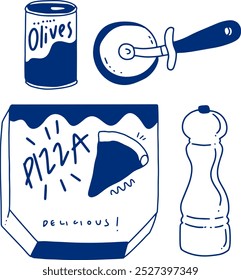 hand drawn cute element about pizza