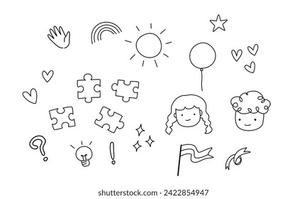 Hand drawn cute element of doodle for kids.