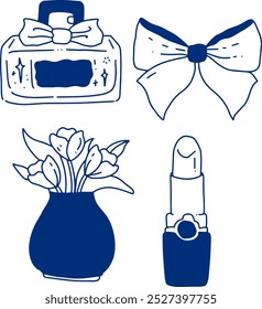 hand drawn cute element objects for lady