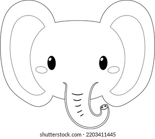 Hand Drawn Cute Elephant Face Vector Outline Coloring Page