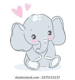 Hand Drawn cute elephant vector illustration