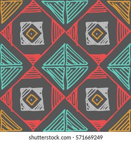 Hand drawn cute ethnic lined pattern made with ink pen in pastel colors.