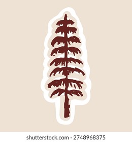 Hand drawn cute evergreen tree sticker icon . Isolated flat vector illustration for organic eco pine nature based design element.Black and white minimal modern woodland garden clipart
