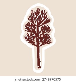 Hand drawn cute evergreen tree sticker icon . Isolated flat vector illustration for organic eco pine nature based design element.Black and white minimal modern woodland garden clipart