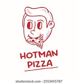 hand drawn cute face pizza retro cartoon character illustration