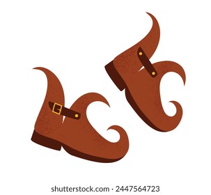 Handgezeichnete niedliche Fee Elf spitze Schuhe, mittelalterliche Stil Schuhe. isolierte Vektorillustration