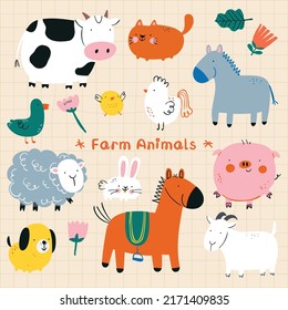 Hand Drawn Cute Farm Animal for Kids