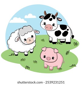 Hand drawn cute farm animals vector illustration 