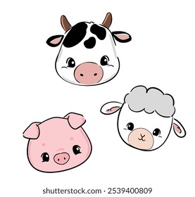 Hand drawn cute farm animals vector illustration 