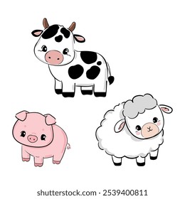 Hand drawn cute farm animals vector illustration 