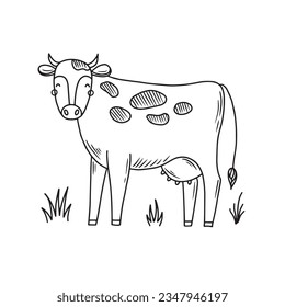 Hand drawn cute farm cow. Doodle sketch style. Drawing line simple cow icon. Isolated vector illustration.