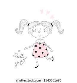 Hand drawn cute fashion cartoon girl. Vector illustration.