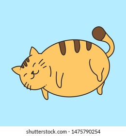 Hand drawn cute fat cat illustration in doodle style. For children, women, funny, cute. Vector EPS
