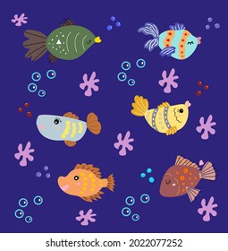 handgezeichneter, scharfer Fisch. Vektorgrafik