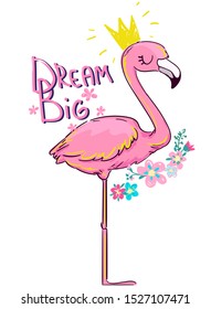 Hand Drawn Cute Flamingo Princess. Vector Illustration. Print on t-shirt.