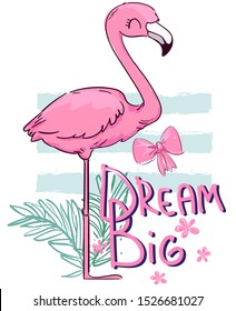 Hand Drawn Cute Flamingo. Vector Illustration. Children print on t-shirt