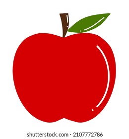 Handgezeichnet süßer, glänzender roter Apfel mit Blattvektor einzeln auf weißem Hintergrund. 