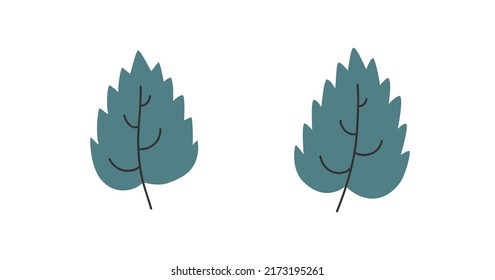 Hand drawn cute floral illustration of two sunflower leaves. Flat vector botanical elements in simple colored doodle style. Farm, nature, autumn sticker, icon or print. Isolated on white background.