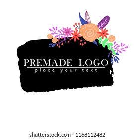 Hand drawn cute floral logo template