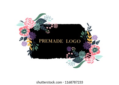 Hand drawn cute floral logo template