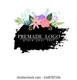 Hand drawn cute floral logo template