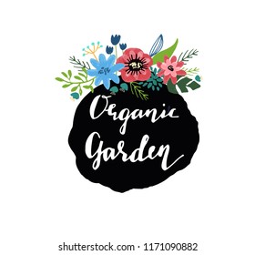Hand drawn cute floral logo template