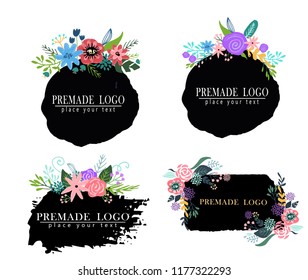 Hand drawn cute floral logo template