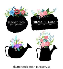 Hand drawn cute floral logo template