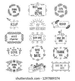 Hand drawn cute floral logo templates with various text