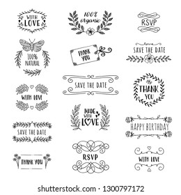 Hand drawn cute floral logo templates with various text