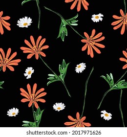 Hand drawn cute floral small seamless pattern for fashion prints decoration, fabric, wallpaper and all prints on background earth tone color.