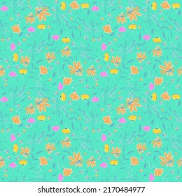 Hand drawn cute floral small seamless pattern for fashion prints decoration, fabric, wallpaper and all prints on background earth tone color.